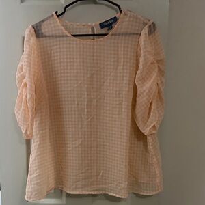 Modcloth Peach Gingham Puff-Sleeve Blouse